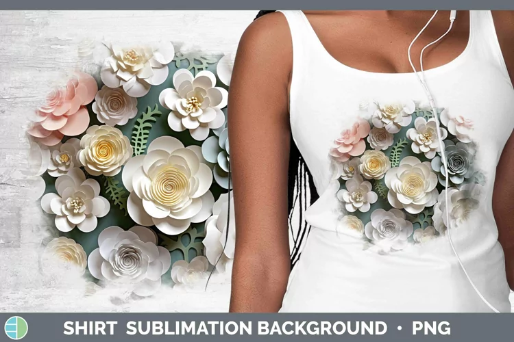3D Paper Flowers Camellia Shirt Sublimation Sublimation Back