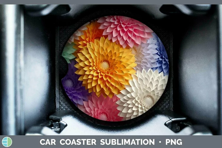 3D Paper Flowers Chrysanthemum Car Coaster Sublimation Coast