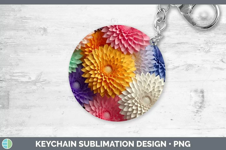 3D Paper Flowers Chrysanthemum Keychain Sublimation Keyring