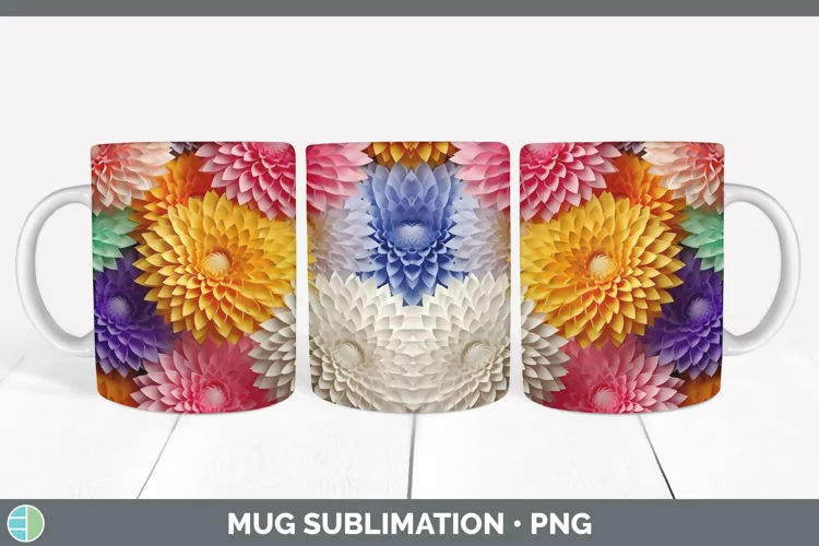 3D Paper Flowers Chrysanthemum Mug Wrap Sublimation Coffee C