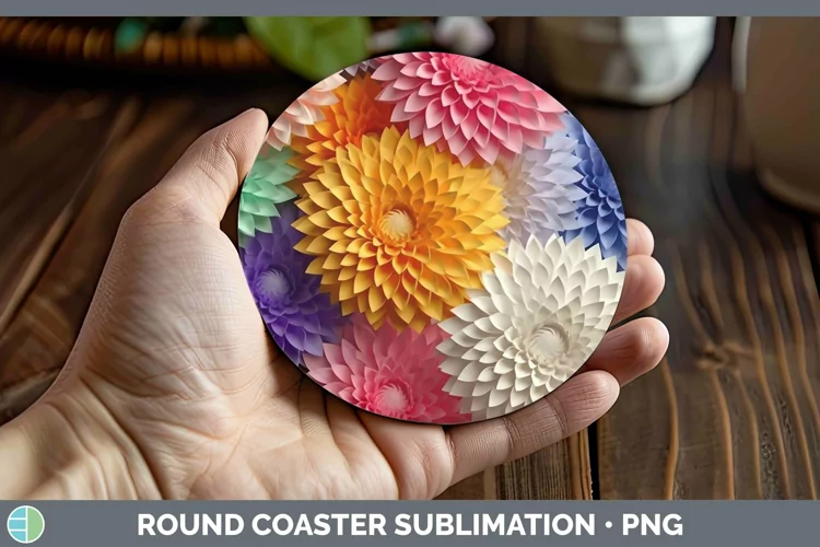 3D Paper Flowers Chrysanthemum Round Coaster Sublimation Coa