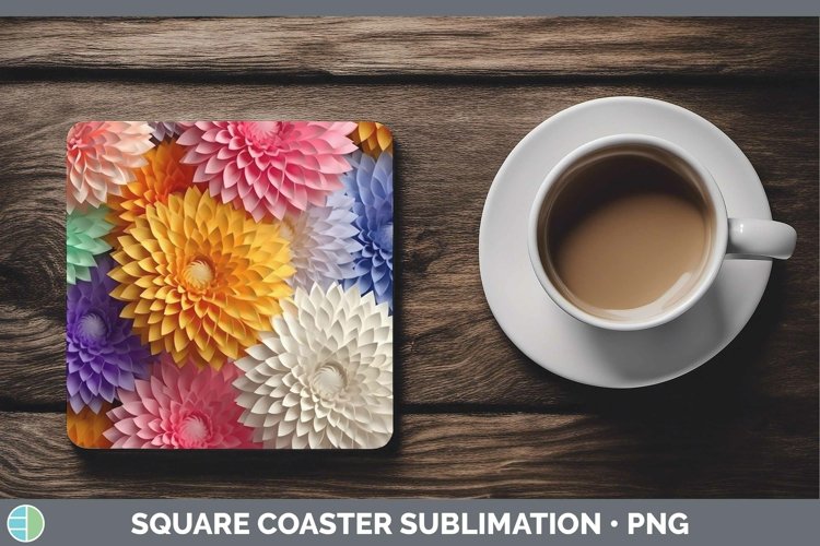 Gorgeous3D Paper Flowers Square Coaster design.