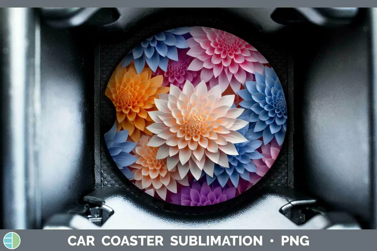 3D Paper Flowers Dahlia Car Coaster Sublimation Coaster Desi