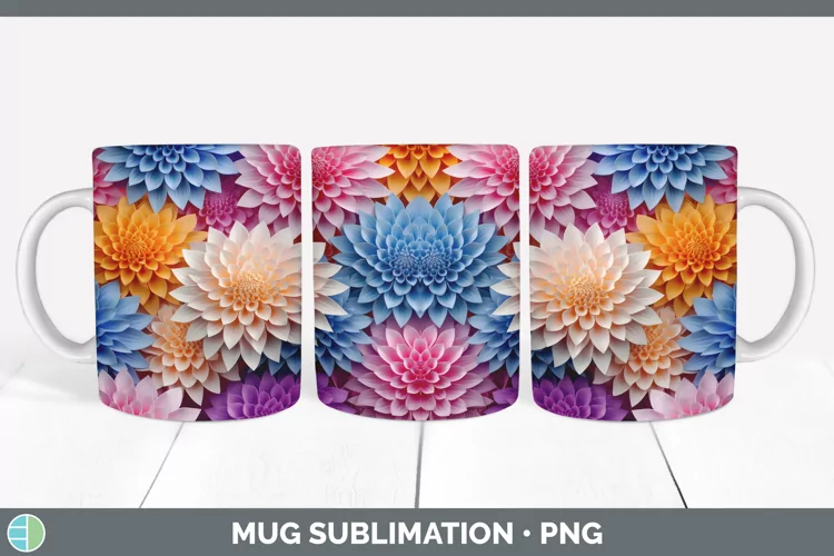 3D Paper Flowers Dahlia Mug Wrap Sublimation Coffee Cup Desi
