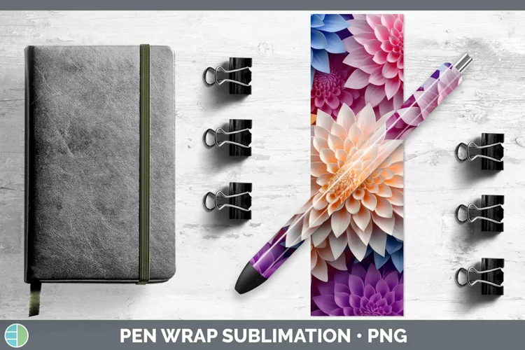 3D Paper Flowers Dahlia Pen Wrap Sublimation Epoxy Pen Desig