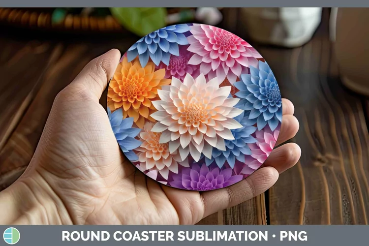 3D Paper Flowers Dahlia Round Coaster Sublimation Coaster De