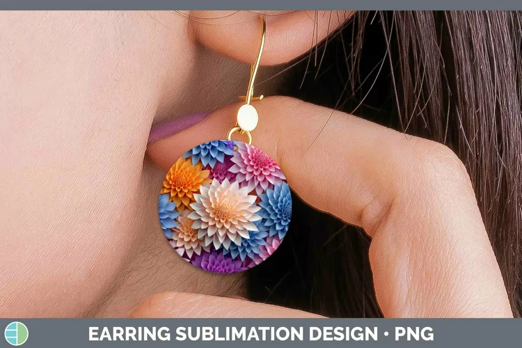 3D Paper Flowers Dahlia Round Earrings Sublimation Earrings