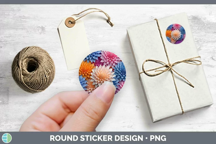 3D Paper Flowers Dahlia Stickers | Round Labels Designs