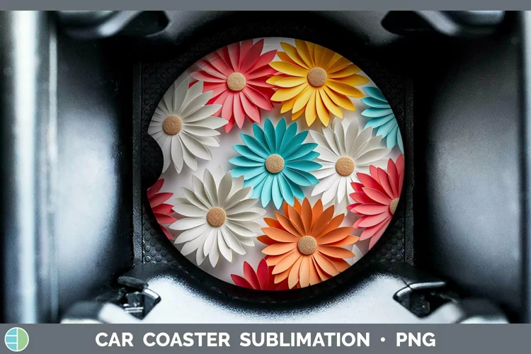 3D Paper Flowers Daisy Car Coaster Sublimation Coaster Desig