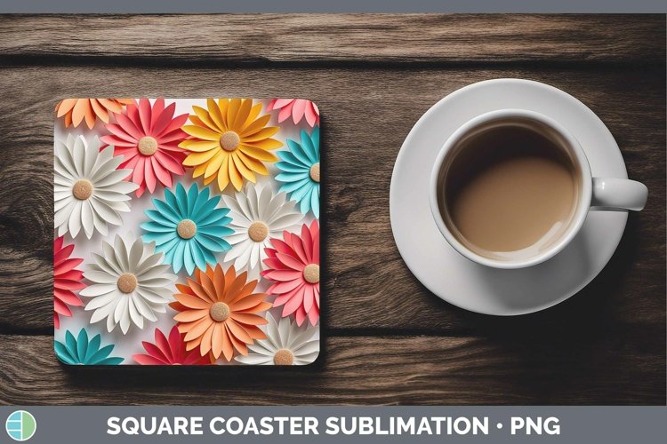Gorgeous3D Paper Flowers Square Coaster design.