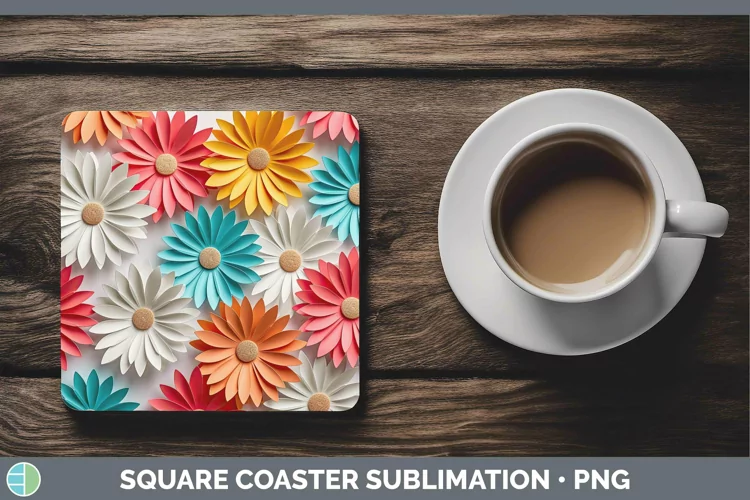 3D Paper Flowers Daisy Square Coaster Sublimation Coaster De