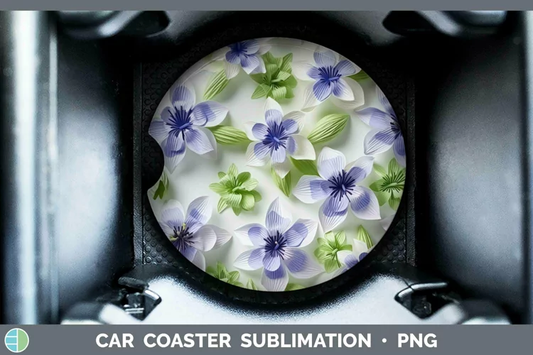 3D Paper Flowers Delphinium Car Coaster Sublimation Coaster