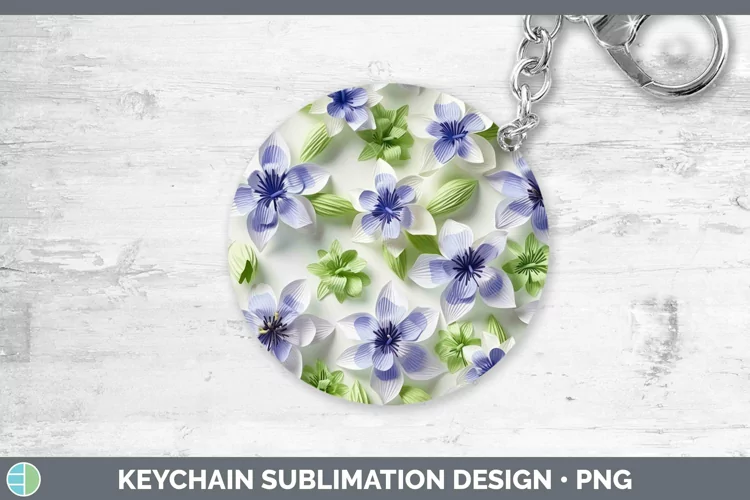 3D Paper Flowers Delphinium Keychain Sublimation Keyring Des