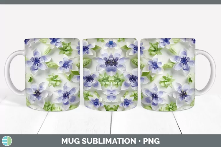 3D Paper Flowers Delphinium Mug Wrap Sublimation Coffee Cup