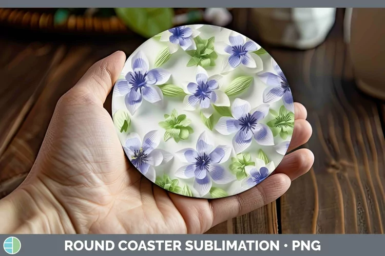 3D Paper Flowers Delphinium Round Coaster Sublimation Coaste