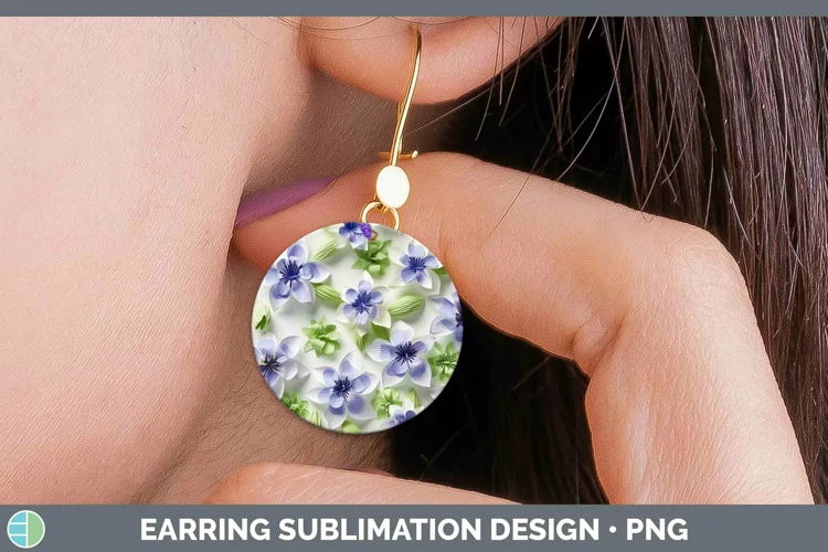 3D Paper Flowers Delphinium Round Earrings Sublimation Earri