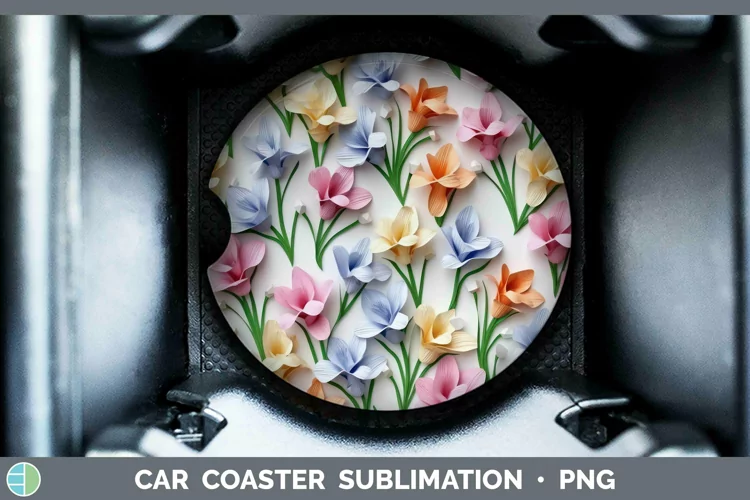 3D Paper Flowers Freesia Car Coaster Sublimation Coaster Des