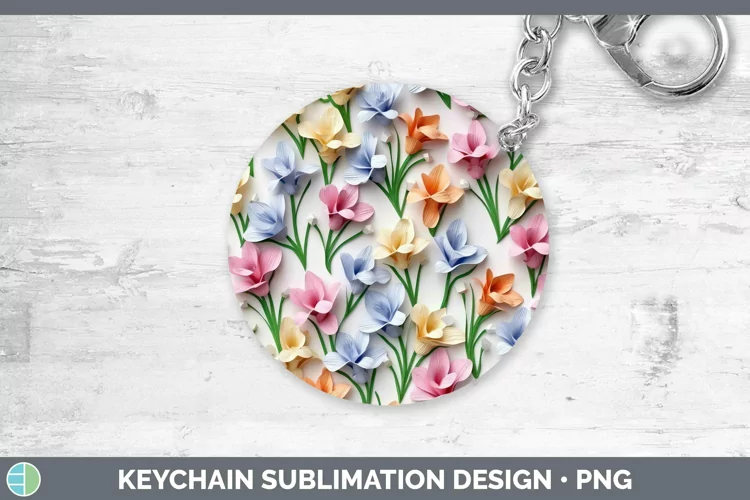 3D Paper Flowers Freesia Keychain Sublimation Keyring Design