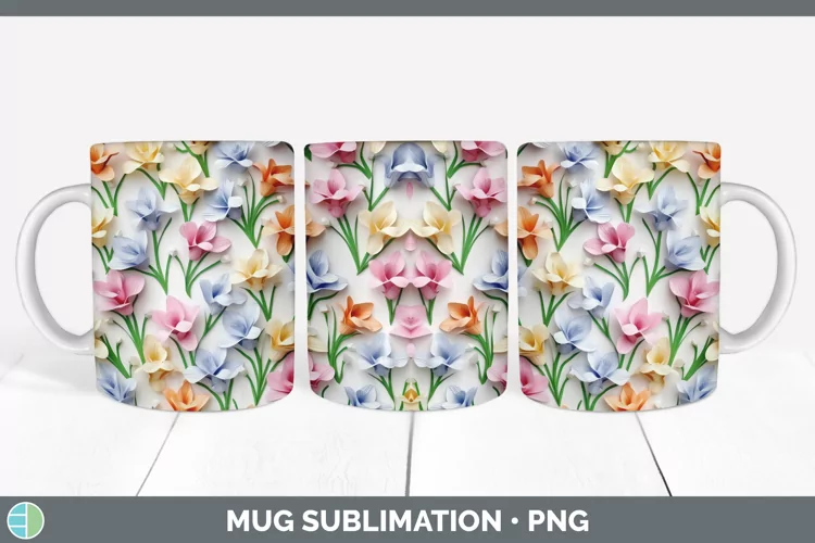 3D Paper Flowers Freesia Mug Wrap Sublimation Coffee Cup Des