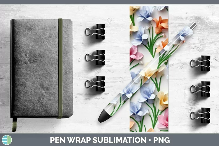 3D Paper Flowers Freesia Pen Wrap Sublimation Epoxy Pen Desi