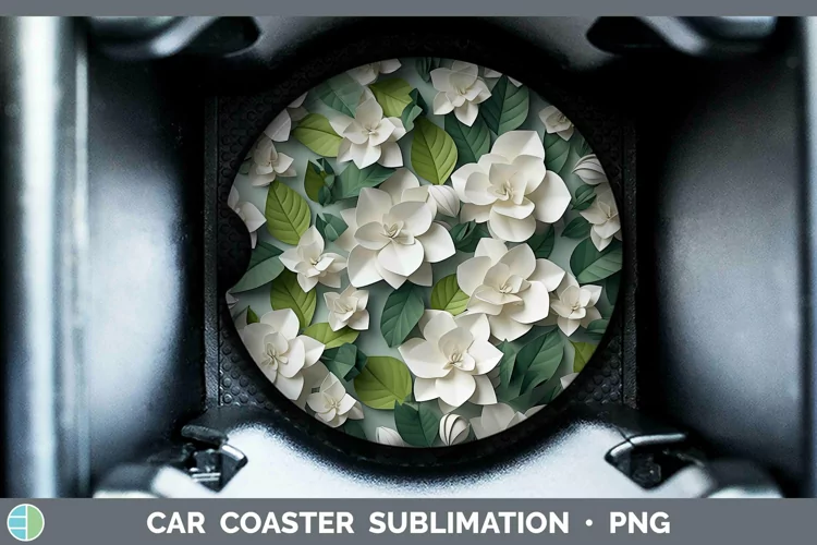 3D Paper Flowers Gardenia Car Coaster Sublimation Coaster De