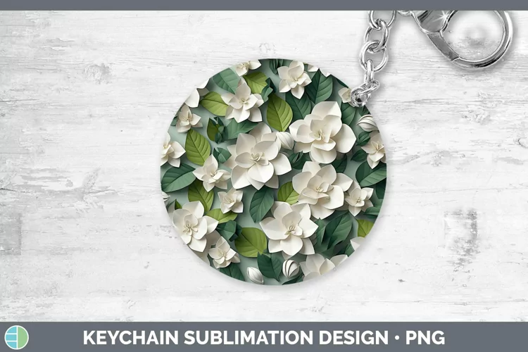 3D Paper Flowers Gardenia Keychain Sublimation Keyring Desig