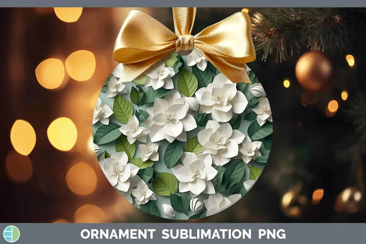 3D Paper Flowers Gardenia Ornament Sublimation Bauble Design