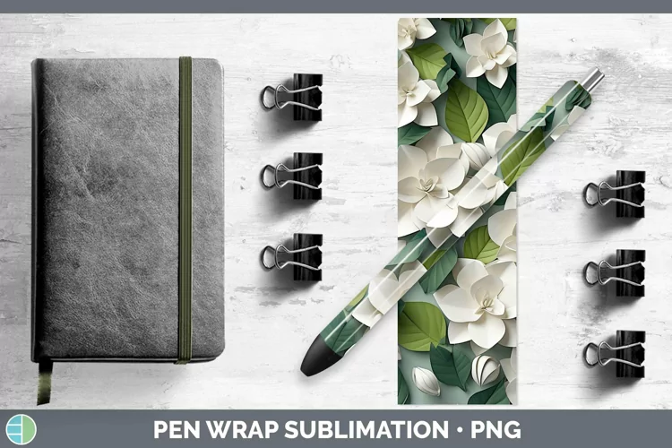 3D Paper Flowers Gardenia Pen Wrap Sublimation Epoxy Pen Des