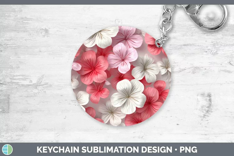 3D Paper Flowers Geranium Keychain Sublimation Keyring Desig