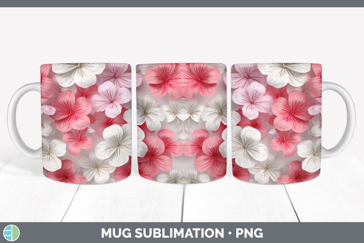 3D Paper Flowers Geranium Mug Wrap Sublimation Coffee Cup De