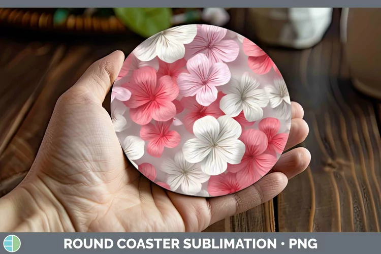 3D Paper Flowers Geranium Round Coaster Sublimation Coaster