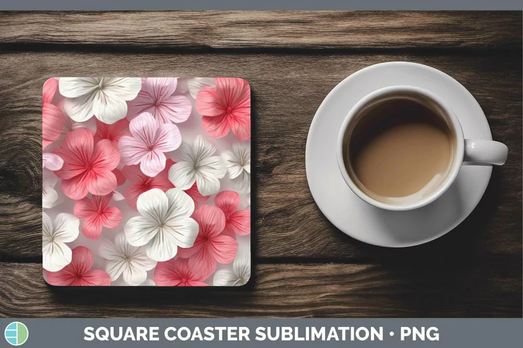 3D Paper Flowers Geranium Square Coaster Sublimation Coaster
