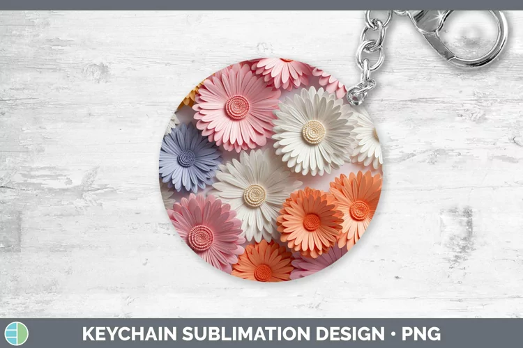 3D Paper Flowers Gerbera Daisy Keychain Sublimation Keyring