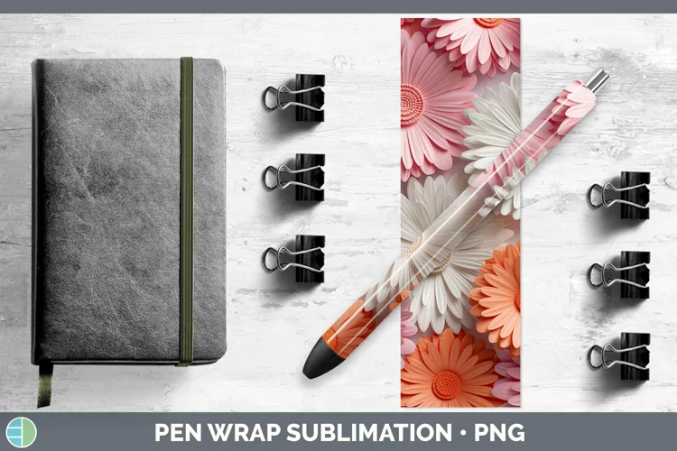 3D Paper Flowers Gerbera Daisy Pen Wrap Sublimation Epoxy Pe
