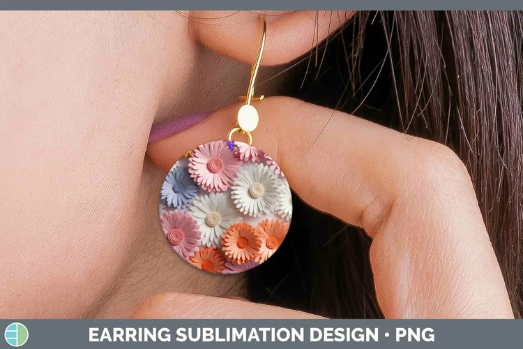 3D Paper Flowers Gerbera Daisy Round Earrings Sublimation Ea