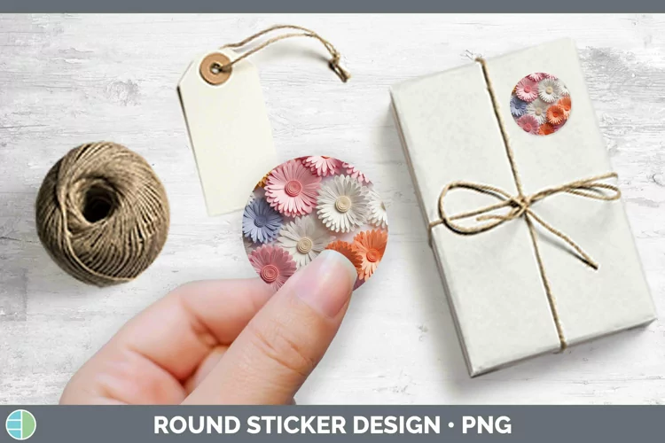 3D Paper Flowers Gerbera Daisy Stickers | Round Labels Desig