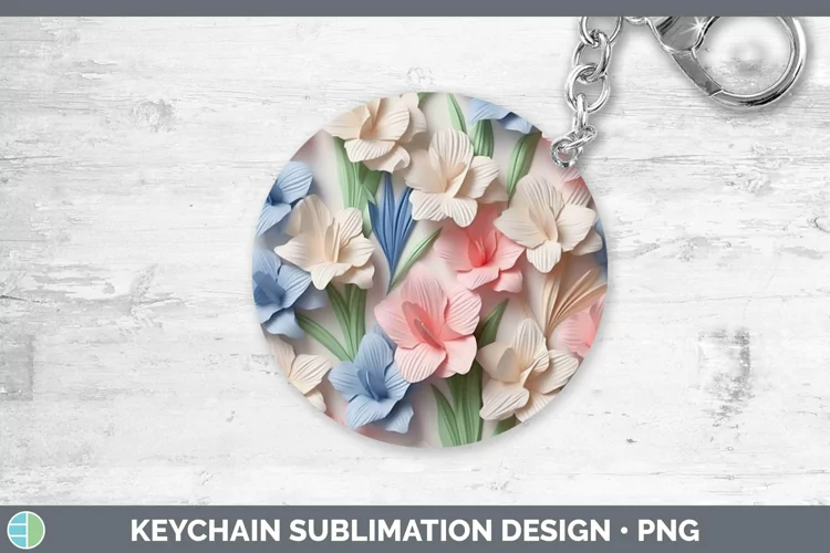 3D Paper Flowers Gladiolus Keychain Sublimation Keyring Desi