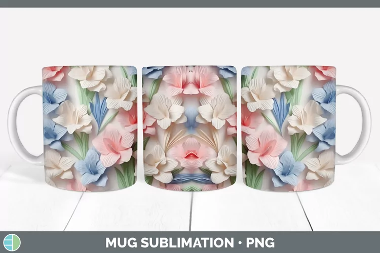 3D Paper Flowers Gladiolus Mug Wrap Sublimation Coffee Cup D