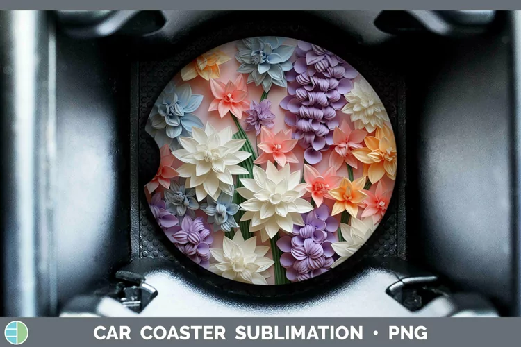 3D Paper Flowers Hyacinth Car Coaster Sublimation Coaster De
