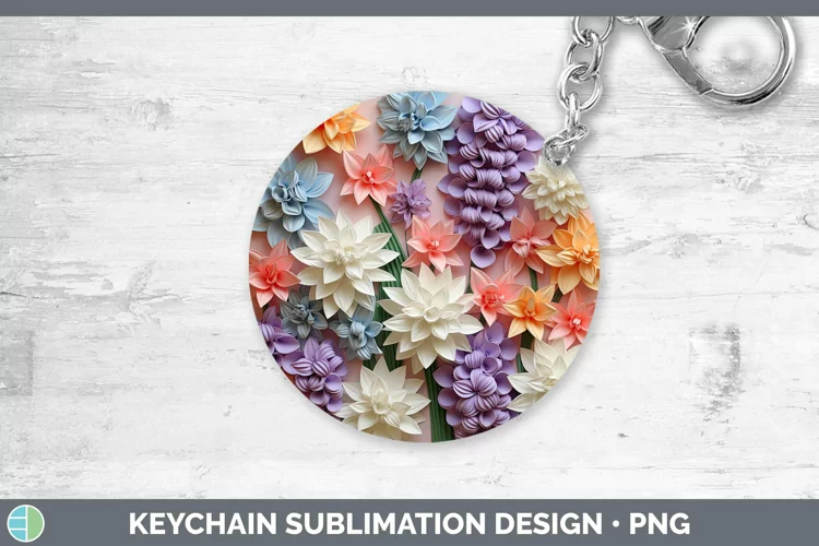 3D Paper Flowers Hyacinth Keychain Sublimation Keyring Desig