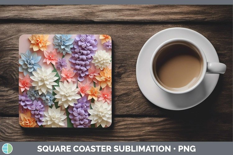Gorgeous3D Paper Flowers Square Coaster design.