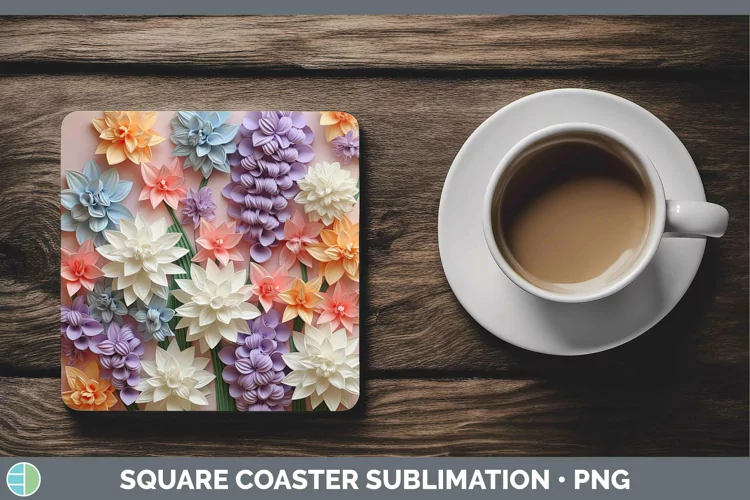 3D Paper Flowers Hyacinth Square Coaster Sublimation Coaster