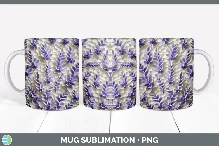 3D Paper Flowers Lavender Mug Wrap Sublimation Coffee Cup De