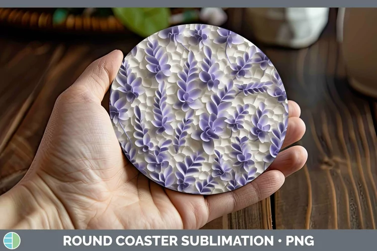 3D Paper Flowers Lavender Round Coaster Sublimation Coaster