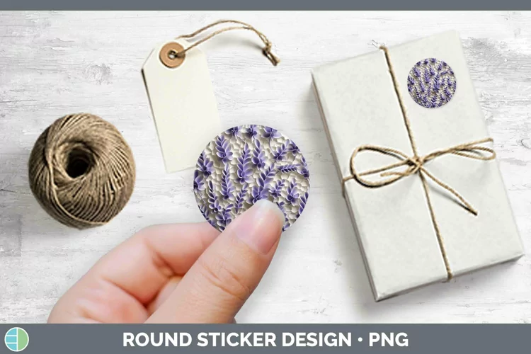 3D Paper Flowers Lavender Stickers | Round Labels Designs