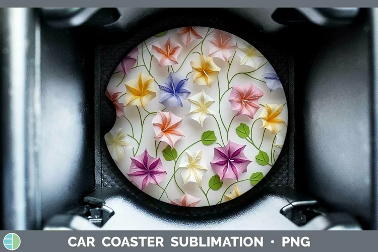 3D Paper Flowers Morning Glory Car Coaster Sublimation Coast
