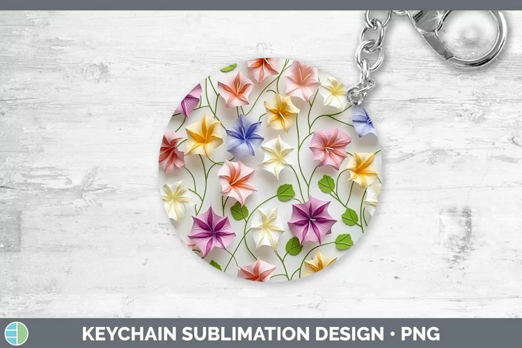 3D Paper Flowers Morning Glory Keychain Sublimation Keyring