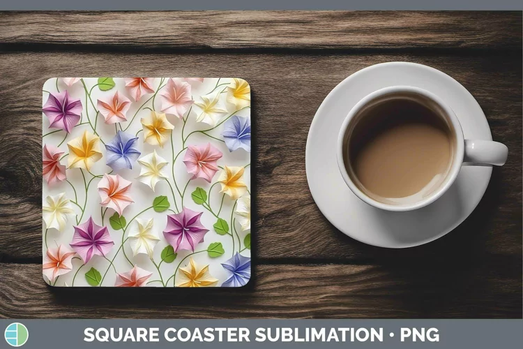 3D Paper Flowers Morning Glory Square Coaster Sublimation Co