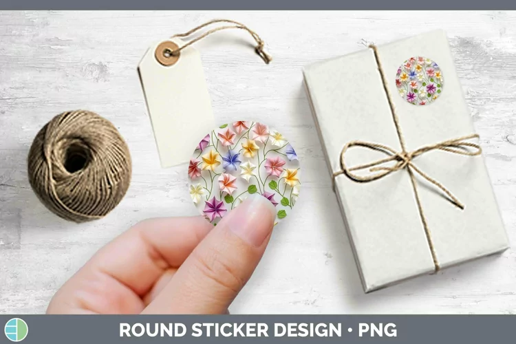 3D Paper Flowers Morning Glory Stickers | Round Labels Desig