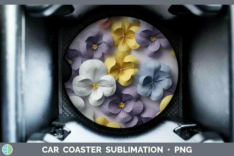 3D Paper Flowers Pansy Car Coaster Sublimation Coaster Desig